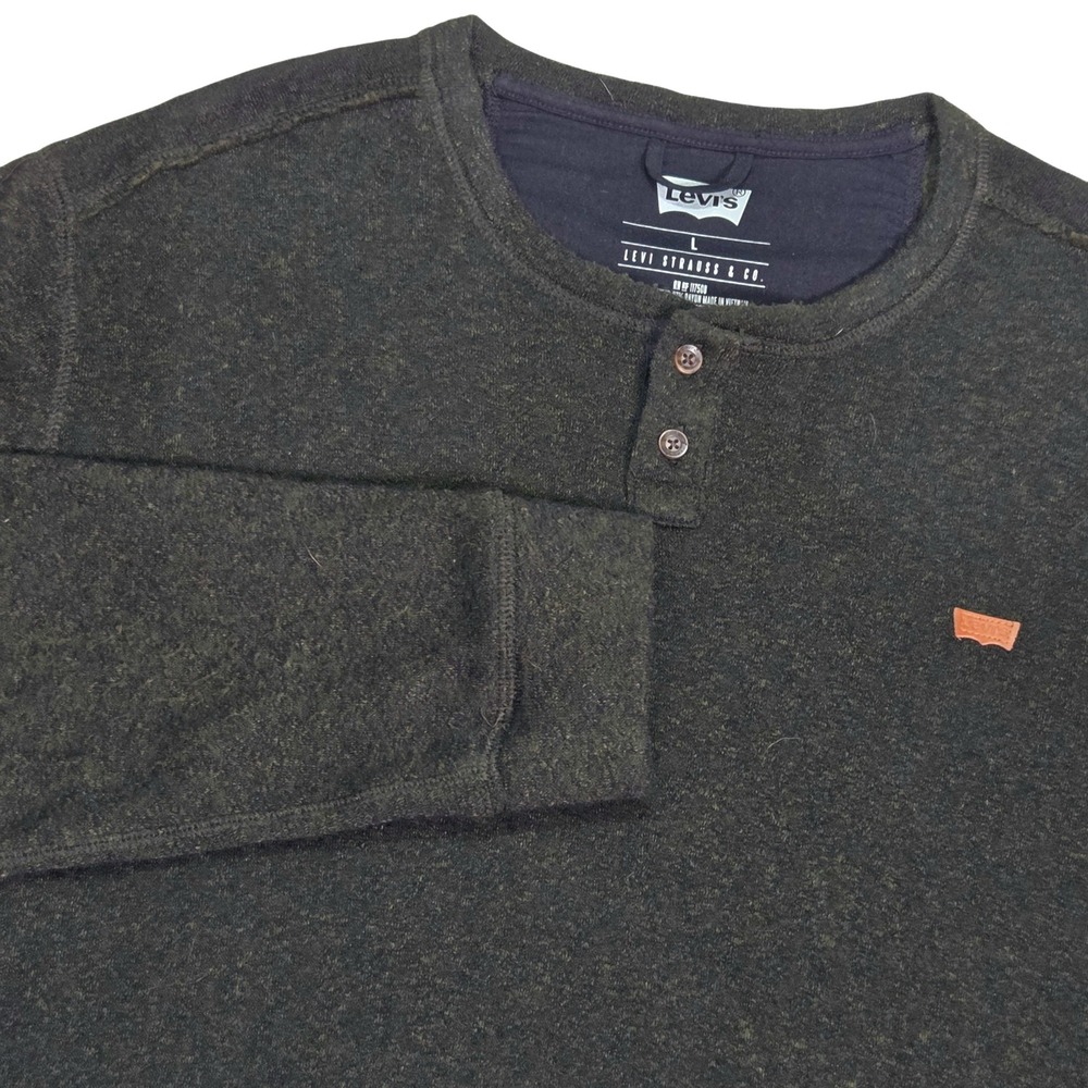 Levi's Henley Shirt Mens L Green Excellent‎ Long Sleeve Fleece Pullover